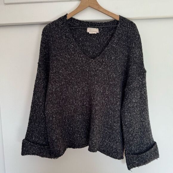 Anthropologie Black and Gray Marled V-Neck Sweater XS - Picture 1 of 7